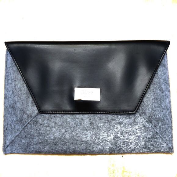 Hugo Boss Handbags - Boss parfums cosmetic bag gray black faux leather felt logo designer minimalist